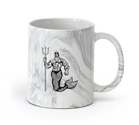 AYUEHBN Ceramics Porcelain Cup Poseidon King Sea Fantasy Marine Nautical Trident Myth （11oz/320ml） Dishwasher and Microwave Safe Marble Black