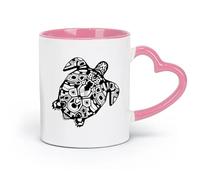 AYUEHBN Ceramics Porcelain Cup Sea Animal Turtle Ocean Marine Style Shell （11oz/320ml） for Coffee, Soup, Tea, Milk, Latte, hot Cocoa, Ladies, Men Pink