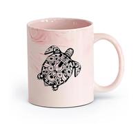 AYUEHBN Ceramics Porcelain Cup Sea Animal Turtle Ocean Marine Style Shell （11oz/320ml） for Coffee, Soup, Tea, Milk, Latte, hot Cocoa, Ladies, Men Marble Pink