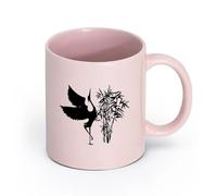 AYUEHBN Ceramics Porcelain Cups Beautiful Stork Oriental Japanese Bird Nursery （11oz/320ml） Stylish & Durable - Microwave & Dishwasher Safe Pink