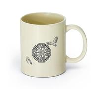 AYUEHBN Ceramics Porcelain Cups Celtic Patterns Ravens Cross National Scandinavian Ornament （11oz/320ml） Restaurant, Office Light Yellow
