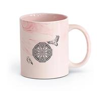 AYUEHBN Ceramics Porcelain Cups Celtic Patterns Ravens Cross National Scandinavian Ornament （11oz/320ml） Restaurant, Office Marble Pink