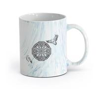 AYUEHBN Ceramics Porcelain Cups Celtic Patterns Ravens Cross National Scandinavian Ornament （11oz/320ml） Restaurant, Office Marble Blue