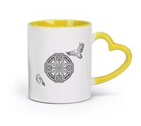 AYUEHBN Ceramics Porcelain Cups Celtic Patterns Ravens Cross National Scandinavian Ornament （11oz/320ml） Restaurant, Office Yellow