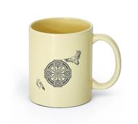 AYUEHBN Ceramics Porcelain Cups Celtic Patterns Ravens Cross National Scandinavian Ornament （11oz/320ml） Restaurant, Office Beige