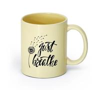 AYUEHBN Ceramics Porcelain Cups Dandelion Just Breathe Inspiration Words Yoga Meditation （11oz/320ml） Dishwasher Safe Beige