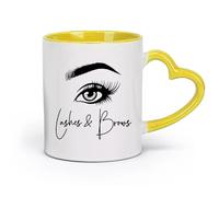 AYUEHBN Ceramics Porcelain Cups Expressive Look Women Eyes Eyebrows Lashes （11oz/320ml） Humorous Gift for Coffee Lovers, Work Besties, Coworkers & Friends Yellow