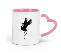AYUEHBN Ceramics Porcelain Cups Heron Crane Flying Asian Bird Silhouette Oriental （11oz/320ml） Cappuccino, Latte Macchiato, Tea, Espresso Pink