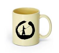 AYUEHBN Ceramics Porcelain Cups Japanese Samurai Warrior Circle Enso Zen Asian （11oz/320ml） Ceramic Coffee Mug for Cappuccino Tea, Milk, Beige