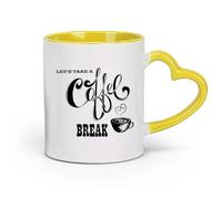 AYUEHBN Ceramics Porcelain Cups Let's Take Coffee Break Cafe Quote Coffee Cup （11oz/320ml） for Coffee, Soup, Tea, Milk, Latte, hot Cocoa, Ladies, Men Yellow