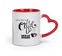 AYUEHBN Ceramics Porcelain Cups Let's Take Coffee Break Cafe Quote Coffee Cup （11oz/320ml） for Coffee, Soup, Tea, Milk, Latte, hot Cocoa, Ladies, Men Red