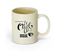 AYUEHBN Ceramics Porcelain Cups Let's Take Coffee Break Cafe Quote Coffee Cup （11oz/320ml） for Coffee, Soup, Tea, Milk, Latte, hot Cocoa, Ladies, Men Light Yellow