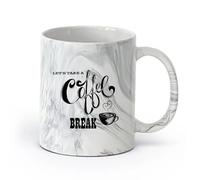 AYUEHBN Ceramics Porcelain Cups Let's Take Coffee Break Cafe Quote Coffee Cup （11oz/320ml） for Coffee, Soup, Tea, Milk, Latte, hot Cocoa, Ladies, Men Marble Black