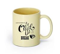 AYUEHBN Ceramics Porcelain Cups Let's Take Coffee Break Cafe Quote Coffee Cup （11oz/320ml） for Coffee, Soup, Tea, Milk, Latte, hot Cocoa, Ladies, Men Beige