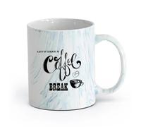 AYUEHBN Ceramics Porcelain Cups Let's Take Coffee Break Cafe Quote Coffee Cup （11oz/320ml） for Coffee, Soup, Tea, Milk, Latte, hot Cocoa, Ladies, Men Marble Blue