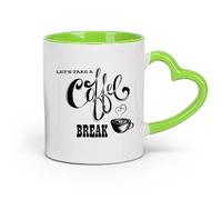 AYUEHBN Ceramics Porcelain Cups Let's Take Coffee Break Cafe Quote Coffee Cup （11oz/320ml） for Coffee, Soup, Tea, Milk, Latte, hot Cocoa, Ladies, Men Green
