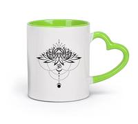 AYUEHBN Ceramics Porcelain Cups Lotus Yoga Zen Relax Om Flower Meditation （11oz/320ml） Coffee, Tea, Latte, Milk, Cocoa, Juice and Other Hot Drinks Green