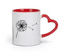 AYUEHBN Ceramics Porcelain Latte Tea Cup Abstract Flower Bud Dandelion Parachute （11oz/320ml） Dishwasher Microwave Safe,for Office and Home Red