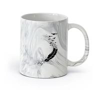 AYUEHBN Ceramics Porcelain Latte Tea Cup Bird Feather Fly Birds Patterns Writing （11oz/320ml） Great for Home, Office, Cafes, Gift Ideas Marble Black