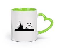 AYUEHBN Ceramics Porcelain Latte Tea Cup Castle Flying Dragon Knight Fantasy （11oz/320ml） for Coffee, Soup, Tea, Milk, Latte, hot Cocoa, Ladies, Men Green