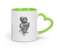 AYUEHBN Ceramics Porcelain Latte Tea Cup Chinese Dragon Tiger Asian Style ation （11oz/320ml） Office, Home, Café, Dishwasher & Microwave Safe Green
