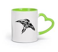 AYUEHBN Ceramics Porcelain Latte Tea Cup Gothic Celtic Ornament Raven Bird Crow （11oz/320ml） Office, Home, Café, Dishwasher & Microwave Safe Green
