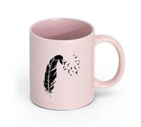 AYUEHBN Ceramics Porcelain Latte Tea Cup Pen Feather Flock of Birds Writer Writing （11oz/320ml） fine China (Ceramic) Pink