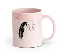 AYUEHBN Ceramics Porcelain Latte Tea Cup Pen Feather Flock of Birds Writer Writing （11oz/320ml） fine China (Ceramic) Marble Pink