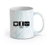 AYUEHBN Ceramics Porcelain Latte Tea Cup Programmer Lifestyle Funny Programming （11oz/320ml） Office, Home, Café, Dishwasher & Microwave Safe Marble Blue