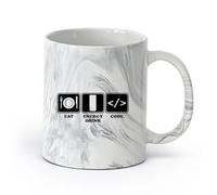 AYUEHBN Ceramics Porcelain Latte Tea Cup Programmer Lifestyle Funny Programming （11oz/320ml） Office, Home, Café, Dishwasher & Microwave Safe Marble Black