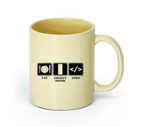 AYUEHBN Ceramics Porcelain Latte Tea Cup Programmer Lifestyle Funny Programming （11oz/320ml） Office, Home, Café, Dishwasher & Microwave Safe Beige