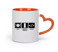 AYUEHBN Ceramics Porcelain Latte Tea Cup Programmer Lifestyle Funny Programming （11oz/320ml） Office, Home, Café, Dishwasher & Microwave Safe Orange