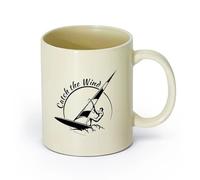 AYUEHBN Ceramics Porcelain Latte Tea Cup Sports Catch The Wind Surf Wave Title （11oz/320ml） Cappuccino, Latte Macchiato, Tea, Espresso Light Yellow