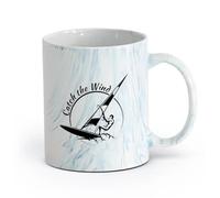 AYUEHBN Ceramics Porcelain Latte Tea Cup Sports Catch The Wind Surf Wave Title （11oz/320ml） Cappuccino, Latte Macchiato, Tea, Espresso Marble Blue