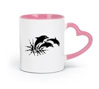 AYUEHBN Ceramics Stoneware Coffee Mugs with Handle Dolphins Marine Animals Ocean （11oz/320ml） Stylish & Durable - Microwave & Dishwasher Safe Pink