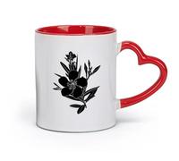 AYUEHBN Ceramics Stoneware Coffee Mugs with Handle Flower Branch Bud and Leaves （11oz/320ml） Dishwasher Microwave Safe,for Office and Home Red