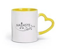 AYUEHBN Ceramics Stoneware Coffee Mugs with Handle Namaste Yoga Buddhism Hinduism （11oz/320ml） Cappuccino, Latte Macchiato, Tea, Espresso Yellow