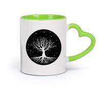 AYUEHBN Ceramics Stoneware Coffee Mugs with Handle Night Tree Branch Roots Stars （11oz/320ml） & Durable - Microwave & Dishwasher Safe Green