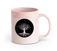 AYUEHBN Ceramics Stoneware Coffee Mugs with Handle Night Tree Branch Roots Stars （11oz/320ml） Stylish & Durable - Microwave & Dishwasher Safe Marble Pink