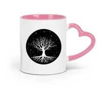 AYUEHBN Ceramics Stoneware Coffee Mugs with Handle Night Tree Branch Roots Stars （11oz/320ml） Stylish & Durable - Microwave & Dishwasher Safe Pink