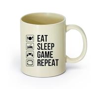 AYUEHBN Ceramics Stoneware Cups for Coffee, Tea, Eat Sleep Game Repeat Gamer （11oz/320ml） Humorous Gift for Coffee Lovers, Work Besties, Coworkers & Friends Light Yellow