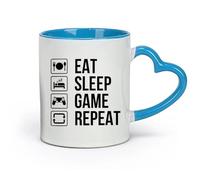 AYUEHBN Ceramics Stoneware Cups for Coffee, Tea, Eat Sleep Game Repeat Gamer （11oz/320ml） Humorous Gift for Coffee Lovers, Work Besties, Coworkers & Friends Blue