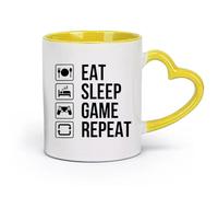 AYUEHBN Ceramics Stoneware Cups for Coffee, Tea, Eat Sleep Game Repeat Gamer （11oz/320ml） Humorous Gift for Coffee Lovers, Work Besties, Coworkers & Friends Yellow