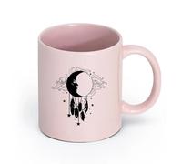 AYUEHBN Ceramics Stoneware Cups for Coffee, Tea, Moon Face Feather Dreamcatcher （11oz/320ml） Office, Home, Café, Dishwasher & Microwave Safe Pink