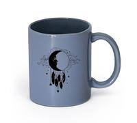 AYUEHBN Ceramics Stoneware Cups for Coffee, Tea, Moon Face Feather Dreamcatcher （11oz/320ml） Office, Home, Café, Dishwasher & Microwave Safe Blue-Gray