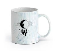 AYUEHBN Ceramics Stoneware Cups for Coffee, Tea, Moon Face Feather Dreamcatcher （11oz/320ml） Office, Home, Café, Dishwasher & Microwave Safe Marble Blue