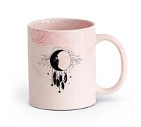AYUEHBN Ceramics Stoneware Cups for Coffee, Tea, Moon Face Feather Dreamcatcher （11oz/320ml） Office, Home, Café, Dishwasher & Microwave Safe Marble Pink