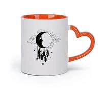AYUEHBN Ceramics Stoneware Cups for Coffee, Tea, Moon Face Feather Dreamcatcher （11oz/320ml） Office, Home, Café, Dishwasher & Microwave Safe Orange
