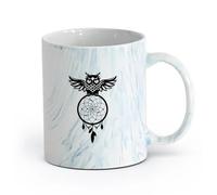 AYUEHBN Ceramics Stoneware Cups for Coffee, Tea, Owl Night Bird Dreamcatcher （11oz/320ml） for Coffee, Soup, Tea, Milk, Latte, hot Cocoa, Ladies, Men Marble Blue