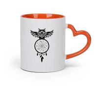 AYUEHBN Ceramics Stoneware Cups for Coffee, Tea, Owl Night Bird Dreamcatcher （11oz/320ml） for Coffee, Soup, Tea, Milk, Latte, hot Cocoa, Ladies, Men Orange